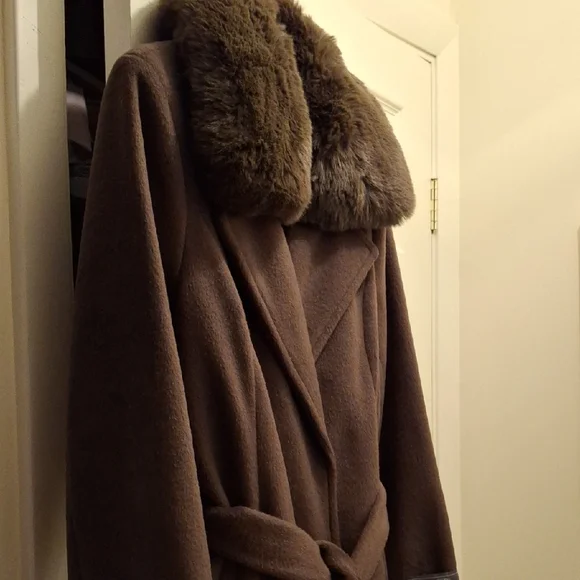 Luxurious Brown Faux Fur Collar Coat Vince Camuto OLIVE NWT M - Picture 5 of 14